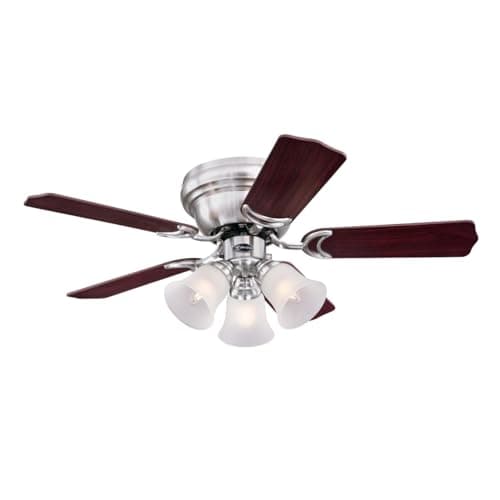 Westinghouse Lighting 72073 Ventilatore da soffitto in nichel spazzolato per interni da 90 cm Contempra Trio, kit di luce con vetro smerigliato