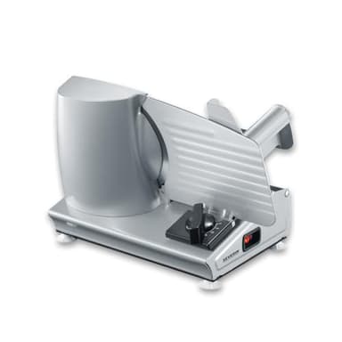 SEVERIN Affettatrice elettrica da 180 Watt, Affettatrice Casalinga con 2 lame in Acciaio Inossidabile da 190 mm, Affettatrice Universale Regolabile da 0 a 15 mm, Argento, AS 3915