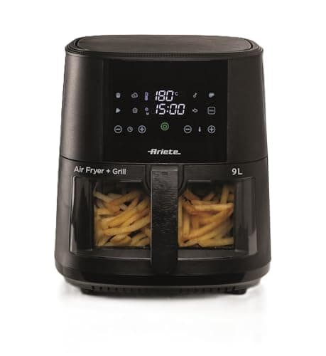 Ariete 4630 Friggitrice ad aria 9L, 1500 W, Capacità 9L, Capacità di cottura 2,5kg, 8 programmi preimpostati, Temperatura fino a 200°, Cestello trasparente per controllo cottura, Nero