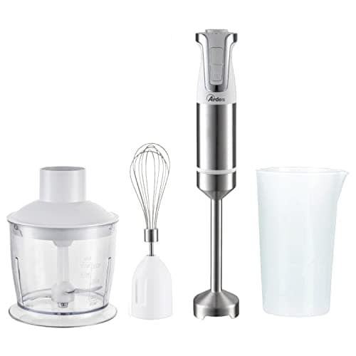 ARDES - ARSET01 TRINITY Frullatore a Immersione 3 in 1 - Minipimer Immersione Tritatutto e Frusta con Motore Professionale - Mixer Cucina con Gambo 21 m 4 Lame Acciaio Inox - Frullatore 2 Velocità