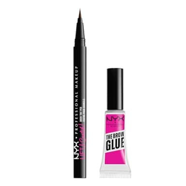 NYX Professional Makeup Set Make-Up per Sopracciglia, Gel Trasparente The Brow Glue, Effetto Laminazione, Fino a 16 ore di Tenuta, E Penna Sopracciglia Lift & Snatch, No transfer, Tonalità: Espresso
