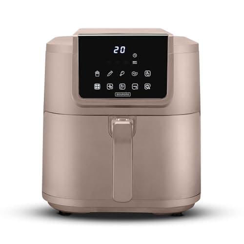 BOURGINI Friggitrice ad aria con rivestimento ceramico Pro, privo di sostanze chimiche (PFAS, C6, PFHxA, PTFE, PFOA e BPA), formato 35% più compatto, per una casa senza tossici. (8 Litri - Beige)
