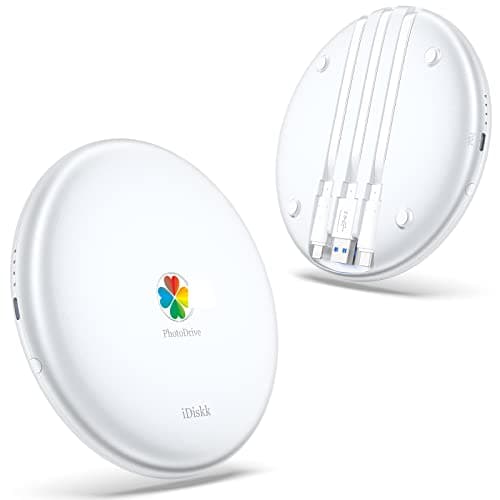 iDiskk (AGGIORNATO) Disco rigido esterno 2 TB per iPhone, disco rigido Lightning certificato MFi, cavo HDD 3 IN 1 integrato per iPhone/iPad/telefoni Android USB-C/PC/Mac, archiviazione iPhone