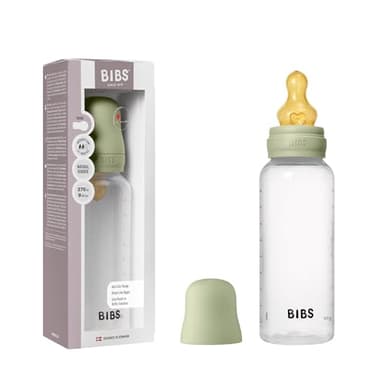 Biberon Baby BIBS 270 ml - Tettarella in lattice di gomma naturale - Anti-coliche, senza BPA, tettarella tonda, flusso medio, leggero e facile da pulire, per neonati 0+ anni - Sage