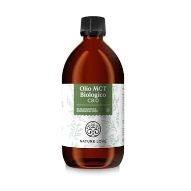 NATURE LOVE® Olio MCT Biologico C:8 – 500ml – da olio di cocco bio 100% – ideale per dieta chetogenica - gusto neutro – acidi grassi esogeni per formazione di chetoni – vegano