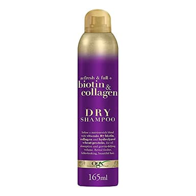 OGX Refresh & Full + Biotin & Collagen Shampoo Secco, Shampoo secco capelli con Biotina e Collagene, Dry shampoo spray volumizzante capelli per capelli fini o diradati, 165 ml