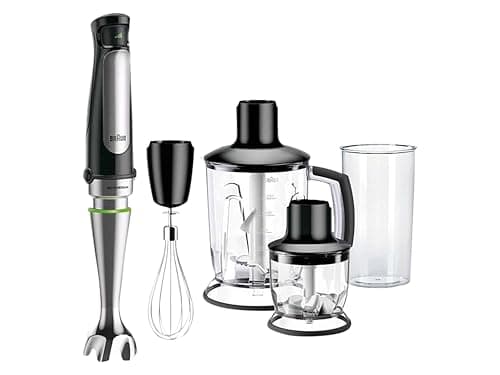 Braun MQ7045X MultiQuick7 Minipimer con 5 ANNI DI ASSISTENZA, Frullatore ad Immersione dotato di, frusta a filo, 2x tritatutto 350ml e 1.2L, frusta, bicchiere, bicchiere graduato 600ml, 1000W