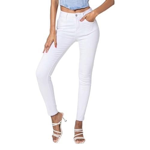 Nina Carter P076 Jeans da donna Skinny Fit, a vita alta, push-up, elasticizzati, look usato, jeans, Bianco (P076-10), XS