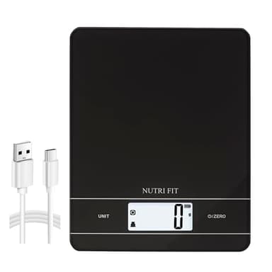 NUTRI FIT Bilancia da cucina digitale ricaricabile, bilancia elettronica per alimenti con ricarica USB-tipo C per cucinare e cuocere al forno, LCD retroilluminato, 11 libbre/5 kg (Nero)