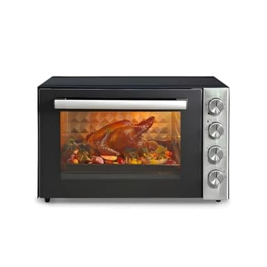 Wintem Fornetto Elettrico 70L 2500W in Acciaio Inossidabile Nero con Funzione Girarrosto e Ventilazione è Ideale per Cuocere e Riscaldare Pizza, Pollo e Cotture Veloci - Temperatura Fino a 320°
