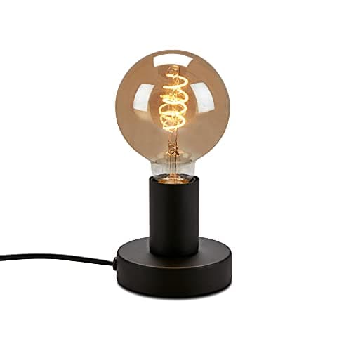 BRILONER - Lampada da comodino retrò con interruttore a cavo, attacco E27, max. 10 watt, lampada, lampada da scrivania, lampada da tavolo, lampada da ufficio, lampada da lettura, 10x9 cm, nero