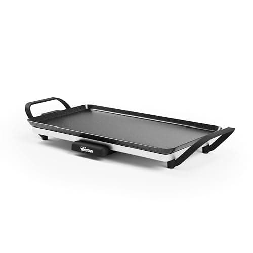 Tristar Table Grill Slim M - Piastra di cottura con ampia superficie di 46 x 26 cm - Termostato regolabile - Manici rimovibili - Rivestimento antiaderente - Facile da pulire - BP-2667