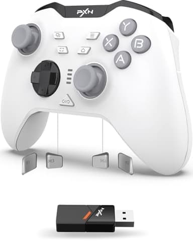 PXN P5 Controller da Gaming 2025 - Joystick Hall Effect, 4 Macro, Wireless (2.4G/BT/SW), Grilletto a 2 Livelli, Vibrazione, 1000mAh, APP, FN, POM - Controller per PC, Switch, Android, iOS e Steam