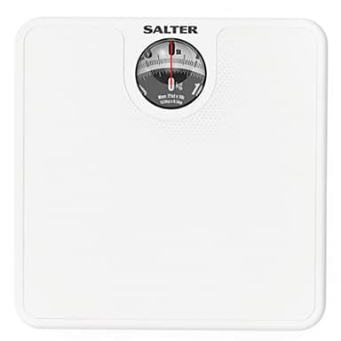 Salter 489JS WHDR Bilancia pesapersone meccanica, display di facile lettura con lente ingrandita, misura il peso preciso in libbre e chilogrammi, nessuna batteria necessaria, bilancia bianca