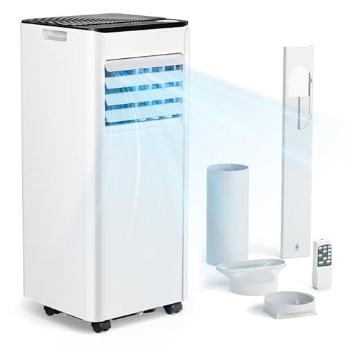 Climatizzatore mobile 9000 BTU con tubo di scarico, climatizzatore mobile 4 in 1, funzionamento silenzioso < 48 dB, display digitale + telecomando, set di installazione per finestre, timer da 24 ore,