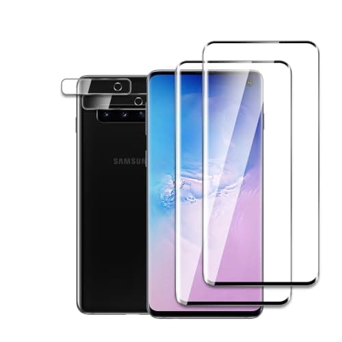 [4Pezzi] 2 Pezzi Vetro Temperato Pellicola Protettiva + 2 Pezzi Pellicola Fotocamera Compatibile con Samsung Galaxy S10, 3D Curved Edge to Edge, Durezza 9H, Antiurto Antigraffio