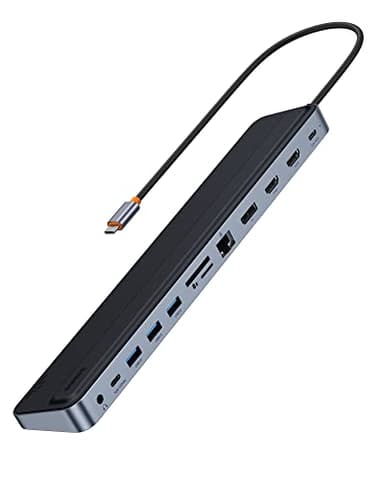 Baseus Docking Station Triple Display 12 in 1 con 2 lettori HDMI 4K, DP, 100 W PD, 3 USB 3.0, 1 USB C, Gigabit Ethernet, SD e TF Card Reader per MacBook/Dell/HP/Surface/Steam Deck