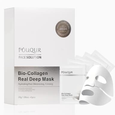 POUQUR Maschera Viso al Collagene Coreana Notturna, 5 Pezzi, Idratante e Anti-Età, Trattamento Overnight per Uomo e Donna, Riduce Pori e Rughe, Formula Naturale con Centella Asiatica - 30g