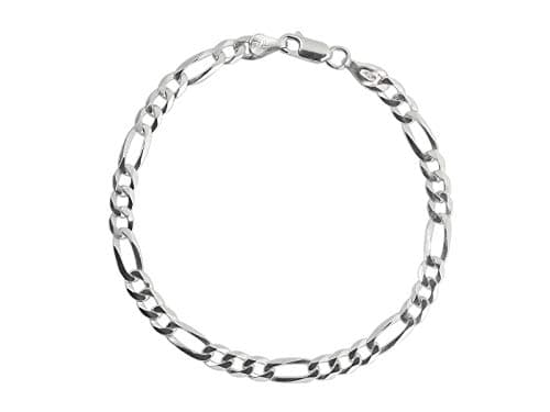 Aka Gioielli® - Bracciale Uomo Donna in Argento Sterling 925 Rodiato - Catena Modello Figaro Piatta 5.2 mm - Lunghezza: 20 cm