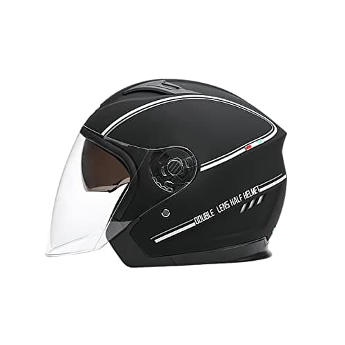 LIONCIANO Casco Semiaperto Adulto con Doppia Visiera, Casco Moto Demi-Jet Moto Cross Casco Scooter Caschi Motorino Vintage, Piloto Urbano Helm(Nero Opaco)