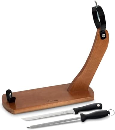 Porta Prosciutto Spagna + Coltello + Affilacoltelli - Portaprosciutto Ideale per Jamon Serrano, Iberico e Prosciutto Italiano