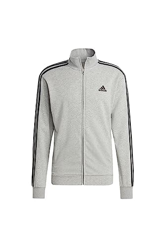 adidas Uomo Basic 3-Stripes French Terry Track Suit, Medium Grey Heather / Black, XL