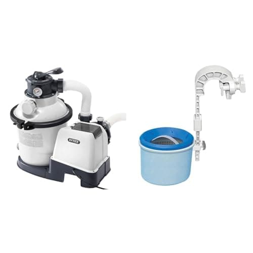 Intex 26644 Pompa A Sabbia - Flusso Acqua: 4.500 L/H, Flusso Sistema: 4.000 L/H & 28000 Deluxe Skimmer Per Pompe Filtro Da 3.028 L/H, Grigio/Blu, 20.96 X 33.02 X 24.13 Cm
