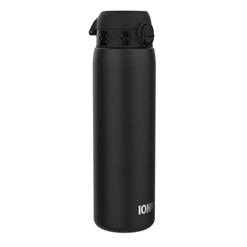 Ion8 Borraccia Acciaio Inox 1200 ml, a Prova di Perdite, Facile da Aprire, Serratura Sicura, Lavabile in Lavastoviglie, Maniglia per il Trasporto, Durevole e Resistente ai Graffi, Nero