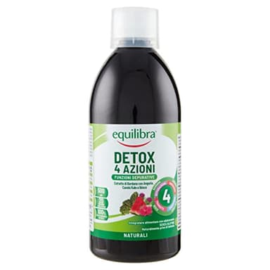 equilibra Integratori Alimentari, Detox 4 Azioni, Integratore Depurativo, Drenante, Favorisce la Digestione, Da Diluire, Gusto Frutta, Con Bardana, Colina, Cavolo Kale, Ibisco, Anguria, 500ml