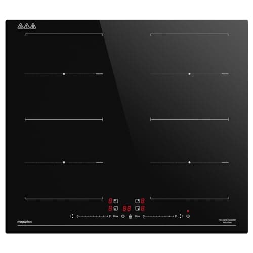 magicplux Piano Cottura a Induzione 60cm, 4 Fuochi Induzione Elettrica Incasso con Zona Flex, 9 Livelli di Potenza e Funzione Booster, Blocco Sicurezza e Timer, Comando a Scorrimento, 7200W