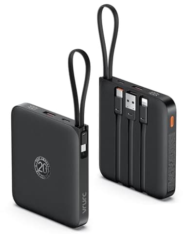 VRURC Power bank 10000mAh con 4 cavi integrati, 22.5W Batteria USB C a Ricarica Rapida, PowerBank per Cellulare Display LED per iPhone 15 14 Samsung Galaxy S23 Google Pixel Tablet Android - Nero