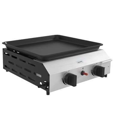 Outsunny Barbecue a Gas in Acciaio, Piastra a Gas Smaltato a 2 Bruciatori da 2.4kW, Griglia Barbecue Portatile con Piedini Regolabili e Vassoio Raccogli Grasso, Regolatore, Tubo, Argento