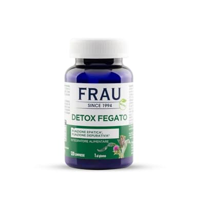 FRAU Detox Fegato 120 Compresse da 650 mg, Integratore Alimentare Estratto Carciofo, Cardo Mariano, Tarassaco e Bardana, Funzione Epatica, Depurativa, Drenaggio Liquidi, Senza Glutine, Senza Lattosio