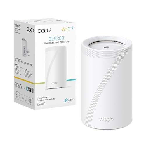 TP-Link WiFi 7 Deco BE65 Router Mesh WiFi, BE 9214Mbps Tri-Band, Canali 320 MHz, Porta Ethernet da 2,5 Gbps, Ripetitore, WiFi 7 Senza Precedenti, Alexa, HomeShield, Funziona con Qualsiasi ISP e Modem