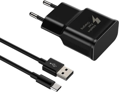Caricabatterie rapido USB per Samsung Galaxy S9 S8 S10 S10+ S20 S20 FE A04S A14 A13 A12 A22 A23 A33 A34 A51 A52 A53 A54 A05S, Caricabatterie rapido di ricambio originale + cavo tipo C da 2 m (Nero)