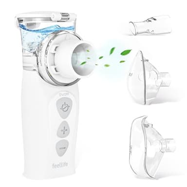 FEELLIFE Aerosol Portatile Silenzioso Typc-C Ricaricabile, Aerosol per Adulti e Bambini Velocità di Nebulizzazione Regolabile Meno Residui, Aerosol per Alleviare Tosse, Rinite e Sintomi Respiratori