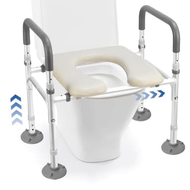 Sedile WC Rialzato con Manici, Comoda WC Alzawater per Anziani, Rialzo per Sedile WC Regolabile in Altezza con Braccioli, Regolabile Fino a 160kg, Sedia da Doccia per Anziani, Disabili, Incinta