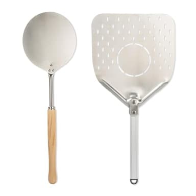 Pale Per Pizza Forata- Kit Pala e palino -Pala Corta per Forno a Legna e Gas,Pala Professionale Alluminio Forata Per Crostate Pane e Focaccia -Made in Italy - Materiale Certificato Non Nocivo