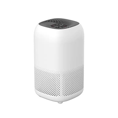 Amazon Basics Purificatore d'aria, copre ambienti fino a 12 m², con filtri True HEPA e ai carboni attivi, CADR 100 m3/h, rimuove il 99,97% di allergie a pollini, polvere, fumo, timer, Bianco