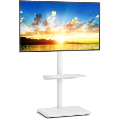 5Rcom Supporto universale girevole per TV da pavimento con supporto per TV da 32 a 55 pollici fino a 40 kg, regolabile in altezza con supporto per TV alto con base in legno bianco, VESA max 400 x 400