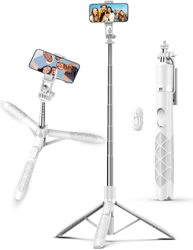 Treppiede Smartphone, 180CM Estensibile Treppiede Fotocamera & Bastone Selfie con Telecomando, Selfie Stick Treppiede per Telefono, Compatibile con iPhone15 14 13 12 11/Samsung/Camera/Ring Light