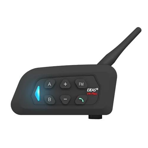 EJEAS V4Plus Interfono Moto Bluetooth Fino a 4 Motociclisti, 1500M Auricolare Casco Moto Bluetooth Coppia Sistema di Comunicazione con Cancellazione del Rumore Radio FM, Bluetooth Casco Auricolare