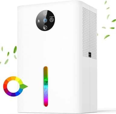 Deumidificatore Casa 1.8L, Elettrico Portatile, Anti Muffa, Ultra Silenzioso, Timer 6/8/10h, Autospegnimento, Luce 7 Colori, Per Umidità e Muffa, Ideale per Camera, Bagno, Armadio