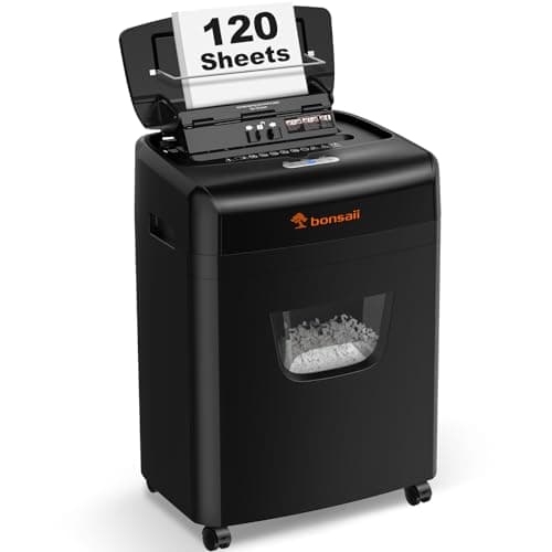 Bonsaii Distruggidocumenti da 120 fogli con alimentazione automatica, taglio a particelle P-4, estremamente silenzioso con 62 dB, contenitore da 23 litri e 4 ruote, trituratore a microtaglio