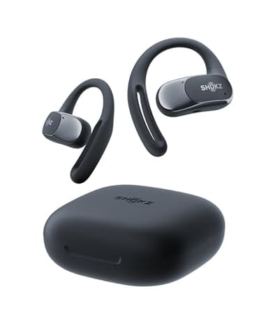 SHOKZ Cuffie Open-Ear OpenFit Air, auricolari Bluetooth wireless con microfono, con gancio auricolare Air, ricarica rapida, 28 ore di riproduzione, resistenza all'acqua IP54 per l'allenamento, Nero