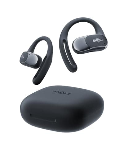 SHOKZ Cuffie Open-Ear OpenFit Air, auricolari Bluetooth wireless con microfono, con gancio auricolare Air, ricarica rapida, 28 ore di riproduzione, resistenza all'acqua IP54 per l'allenamento, Nero