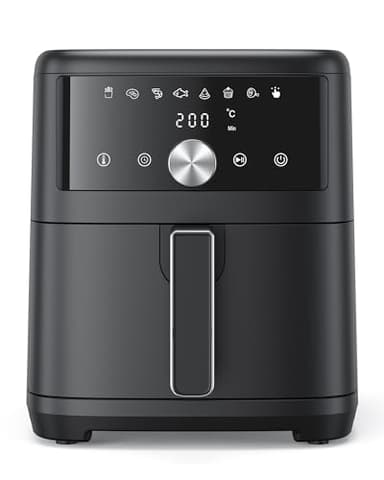 Innsky Friggitrice ad Aria Calda 6 Litri, Air Fryer con LED Touch Screen, Friggitrice Senza Olio Design Compatto, Fino A Sei Persone, 1500W, 8 Programmi, Basso Rumore, Ricette Italiane, Color Nero