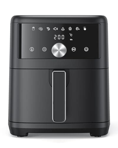 Innsky Friggitrice ad Aria Calda 6 Litri, Air Fryer con LED Touch Screen, Friggitrice Senza Olio Design Compatto, Fino A Sei Persone, 1500W, 8 Programmi, Basso Rumore, Ricette Italiane, Color Nero