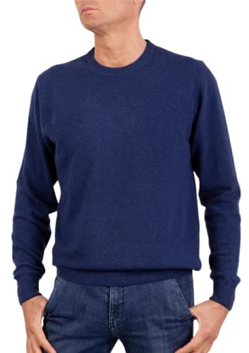 Marenza Girocollo Uomo Manica Lunga Misto Cashmere Seta Made in Italy (XL, Blu Melange)