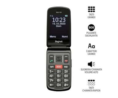 Beghelli Salvalavita Phone SLV19, Cellulare GSM con Tasto di Chiamata Rapida di Soccorso, Semplice da Usare, con Caricabatterie Incluso, Ideale Per Anziani